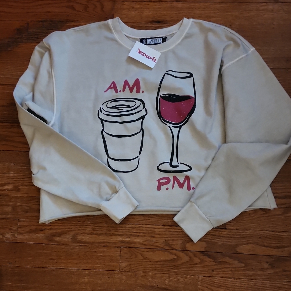 XOXO Women's Beige AM PM Graphic Sweater